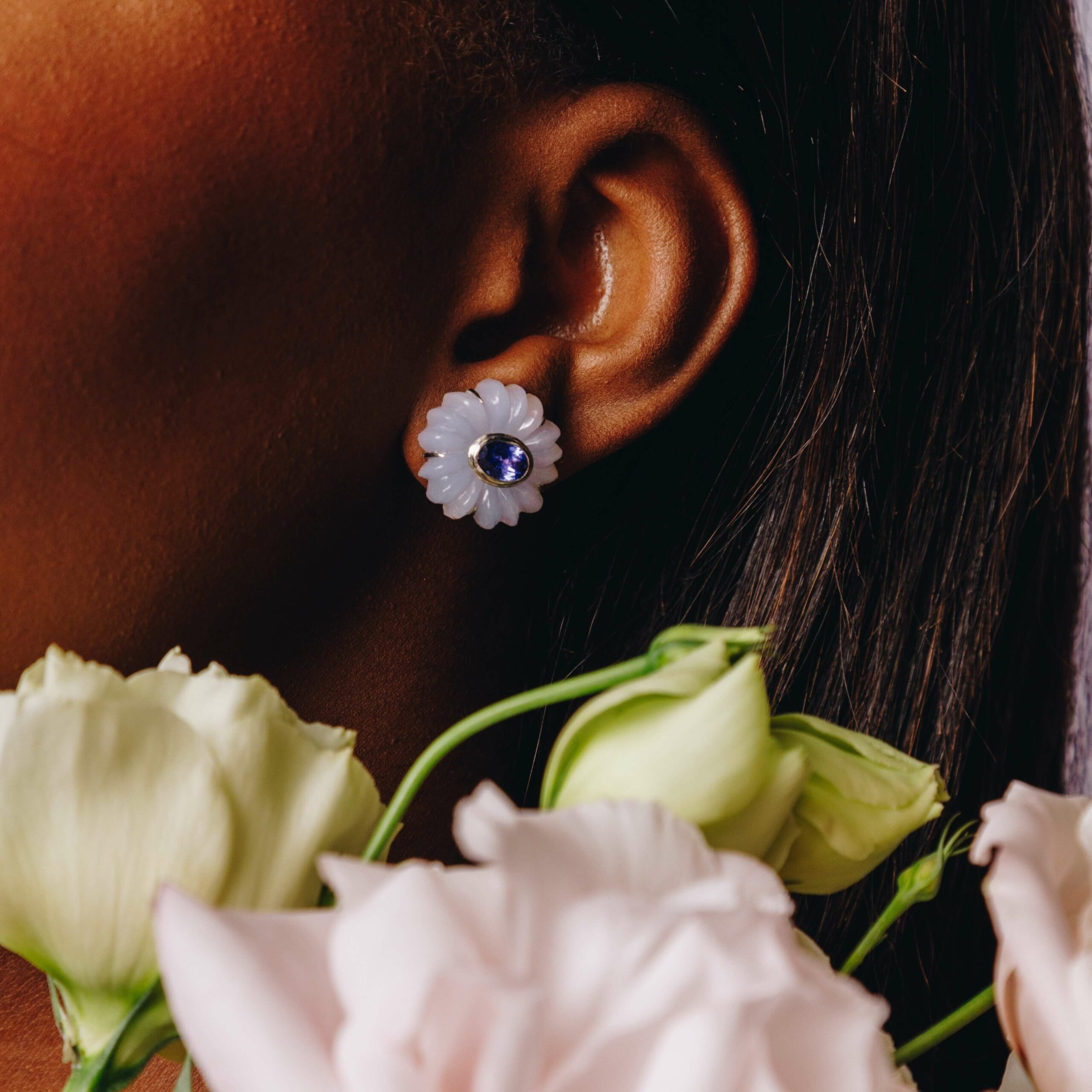 Large Moonstone Bloom Studs