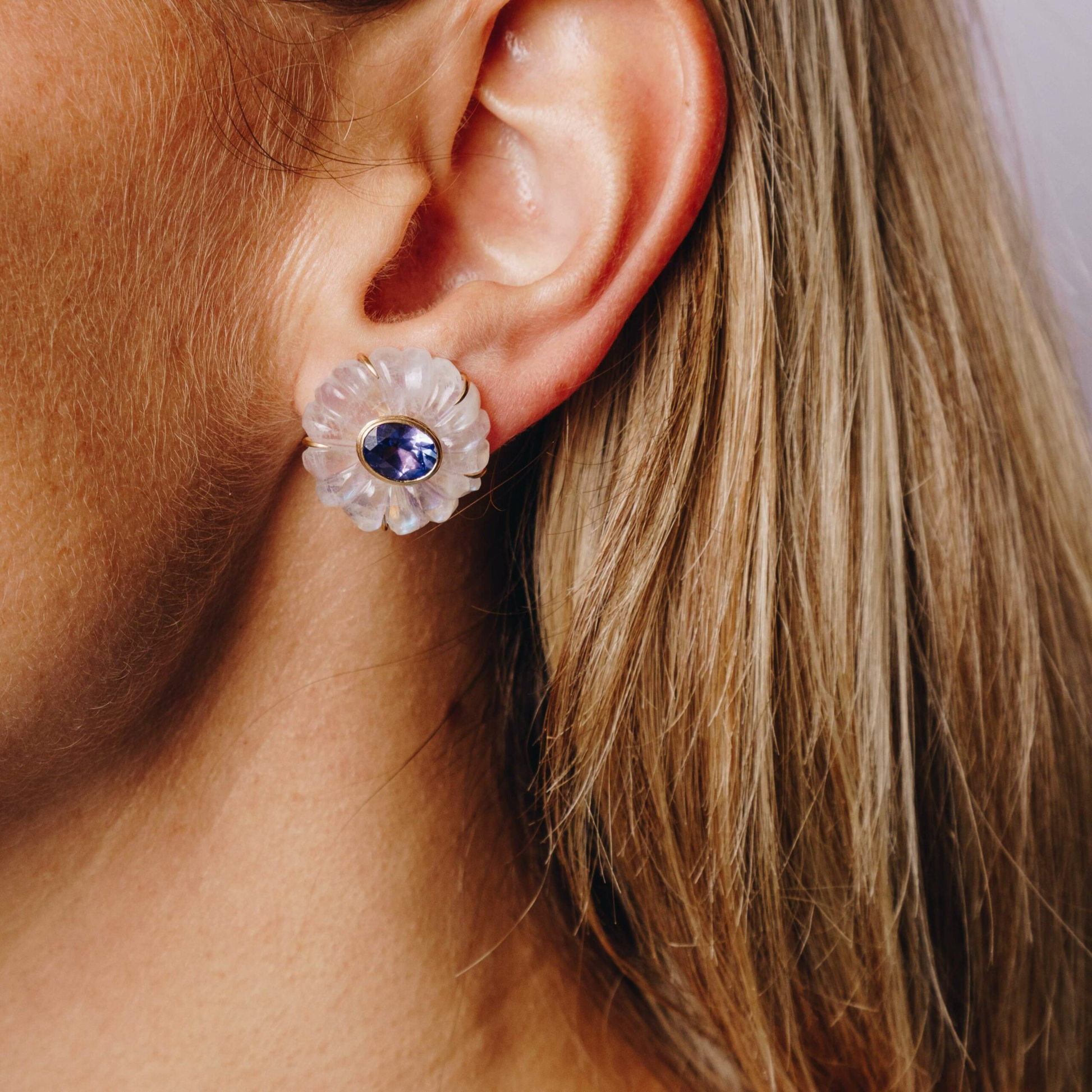 Large Moonstone Bloom Studs