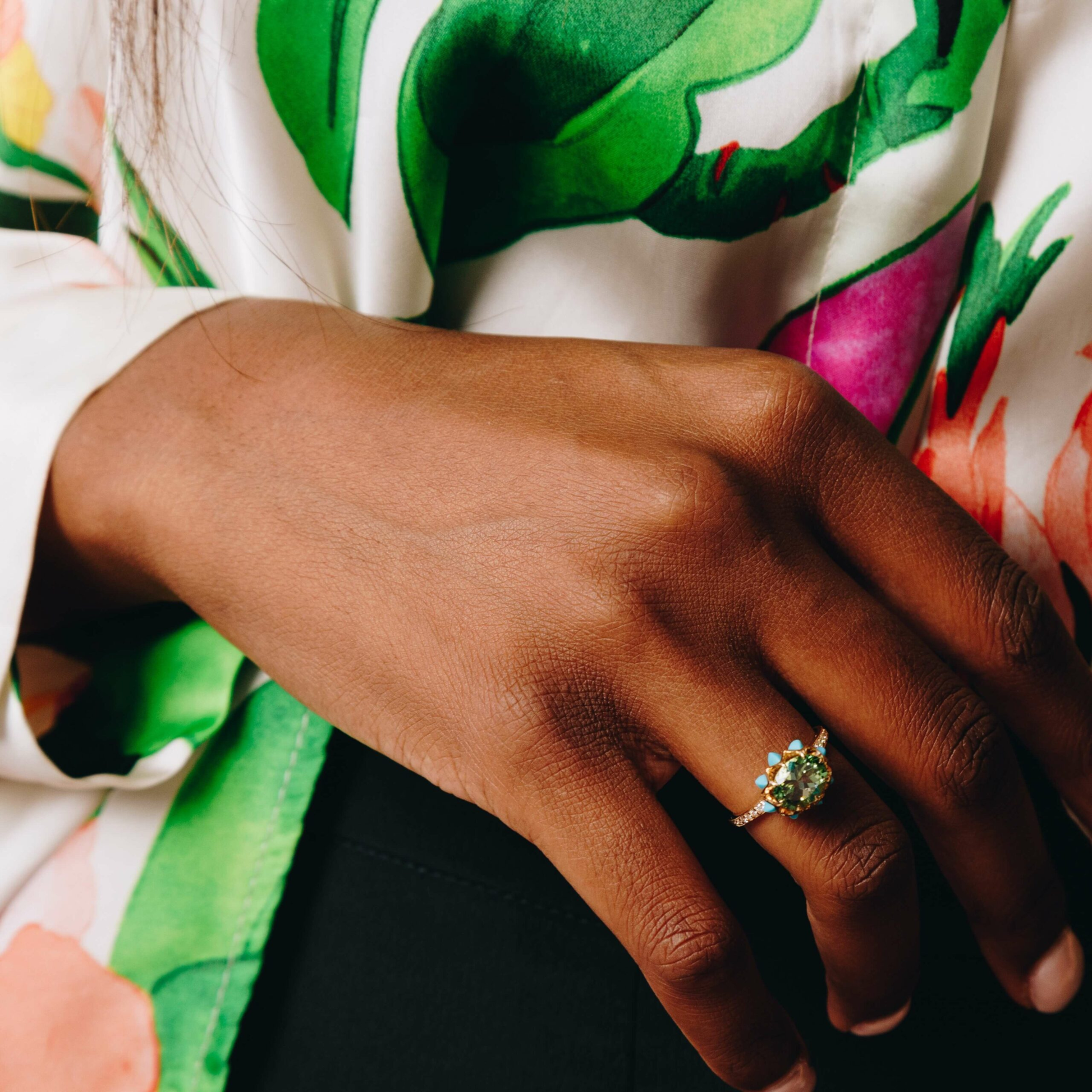 Green Oval Queen protea Ring