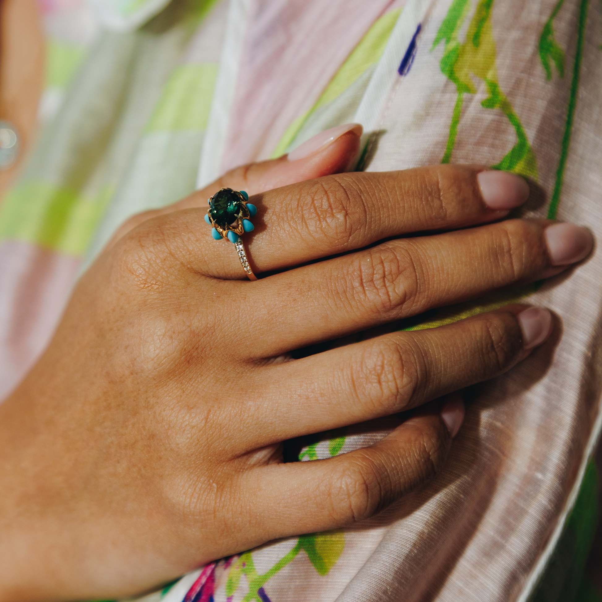 Green Oval Queen protea Ring
