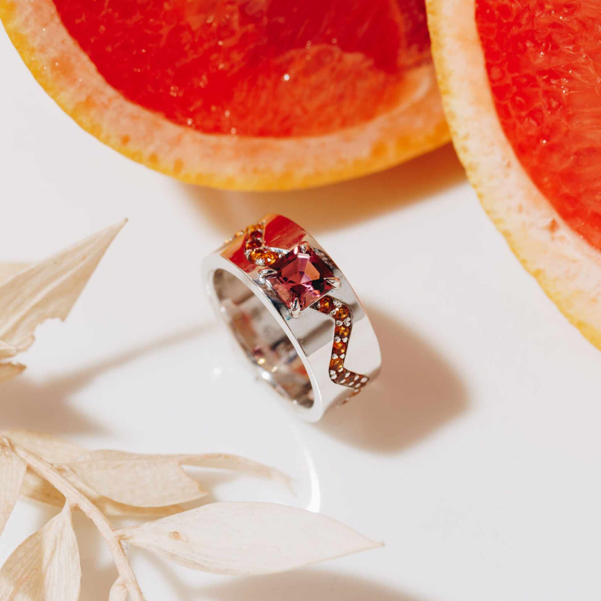 Pink Tourmaline Zig Zag Ring