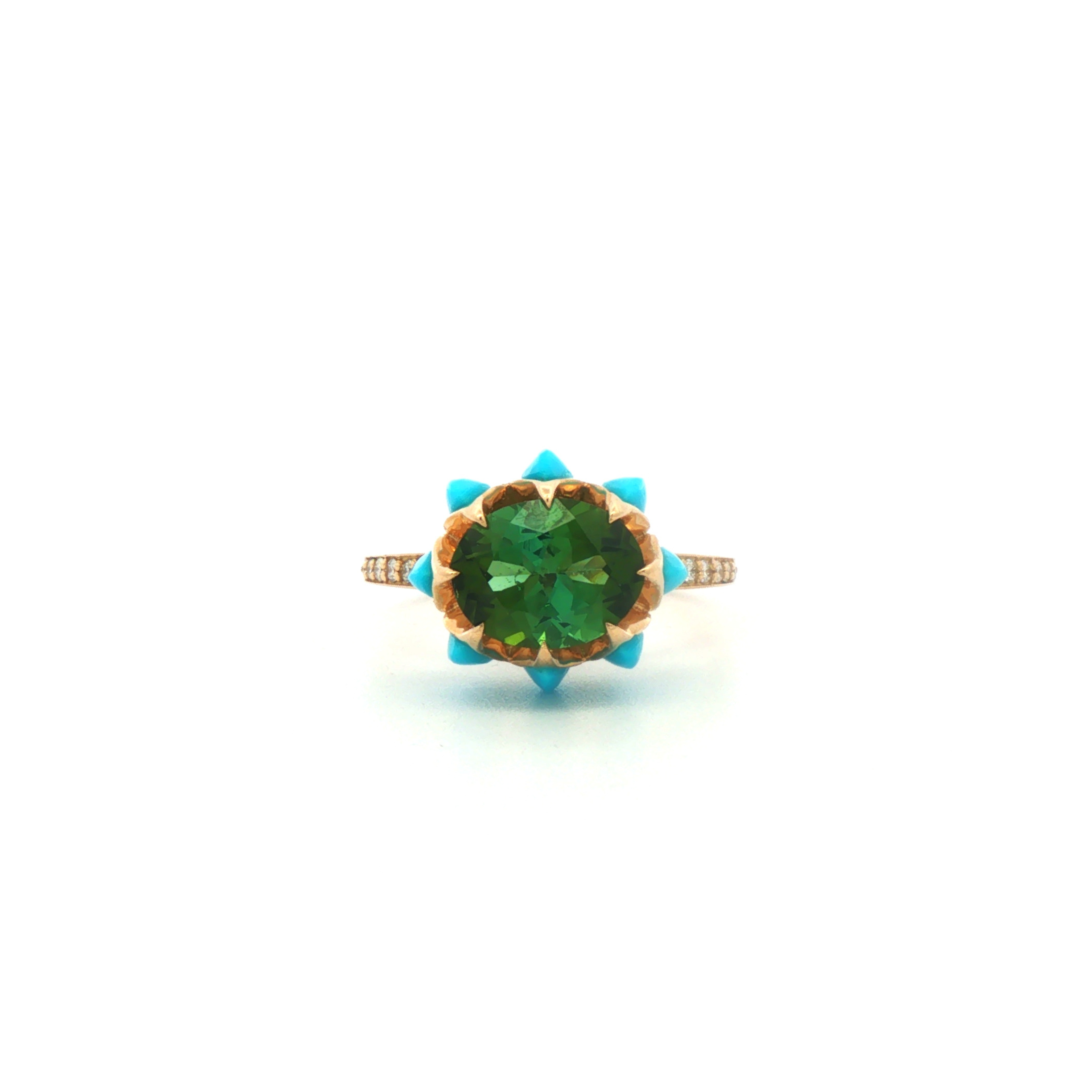 Green Oval Queen protea Ring