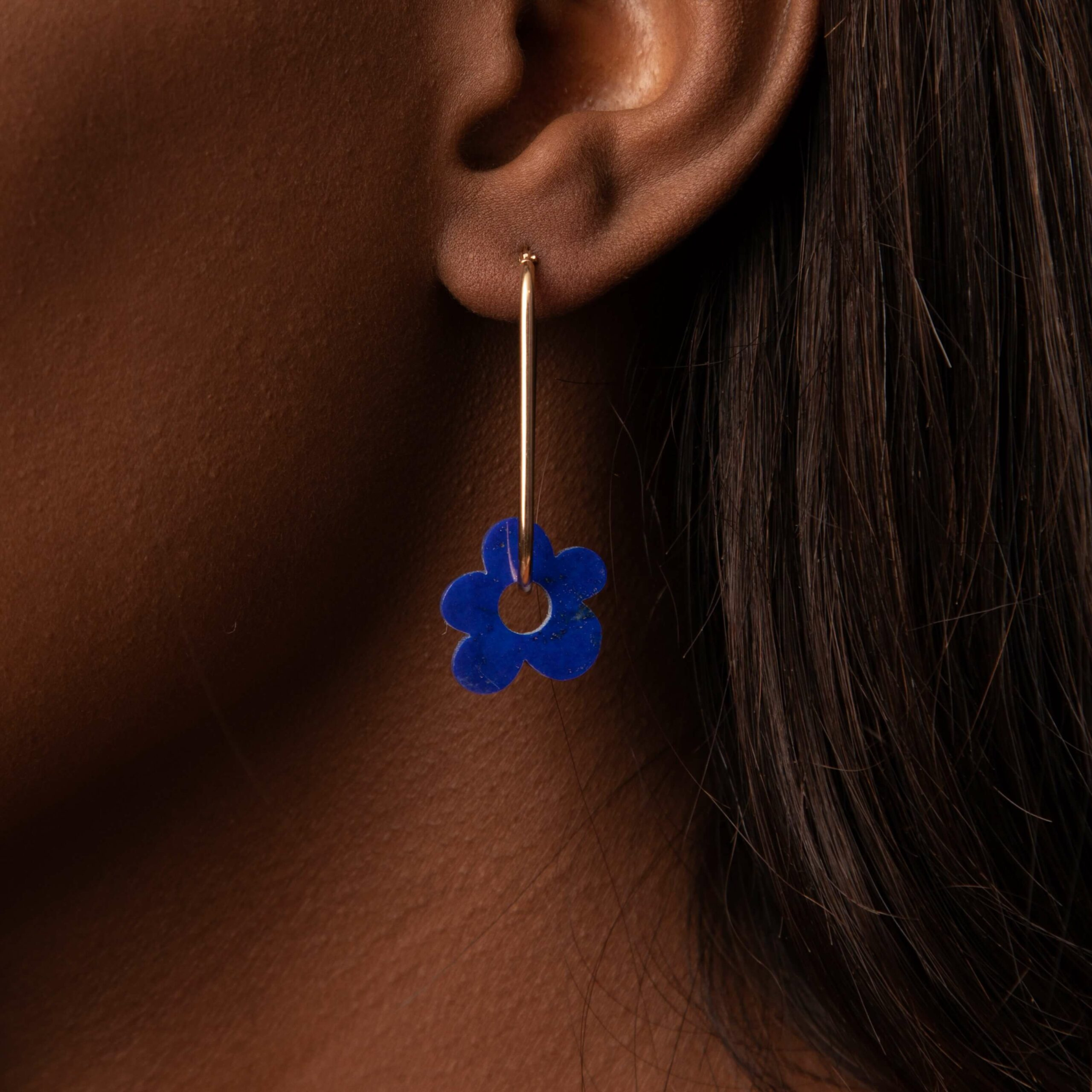 Lapis Daisy Hoop Charms