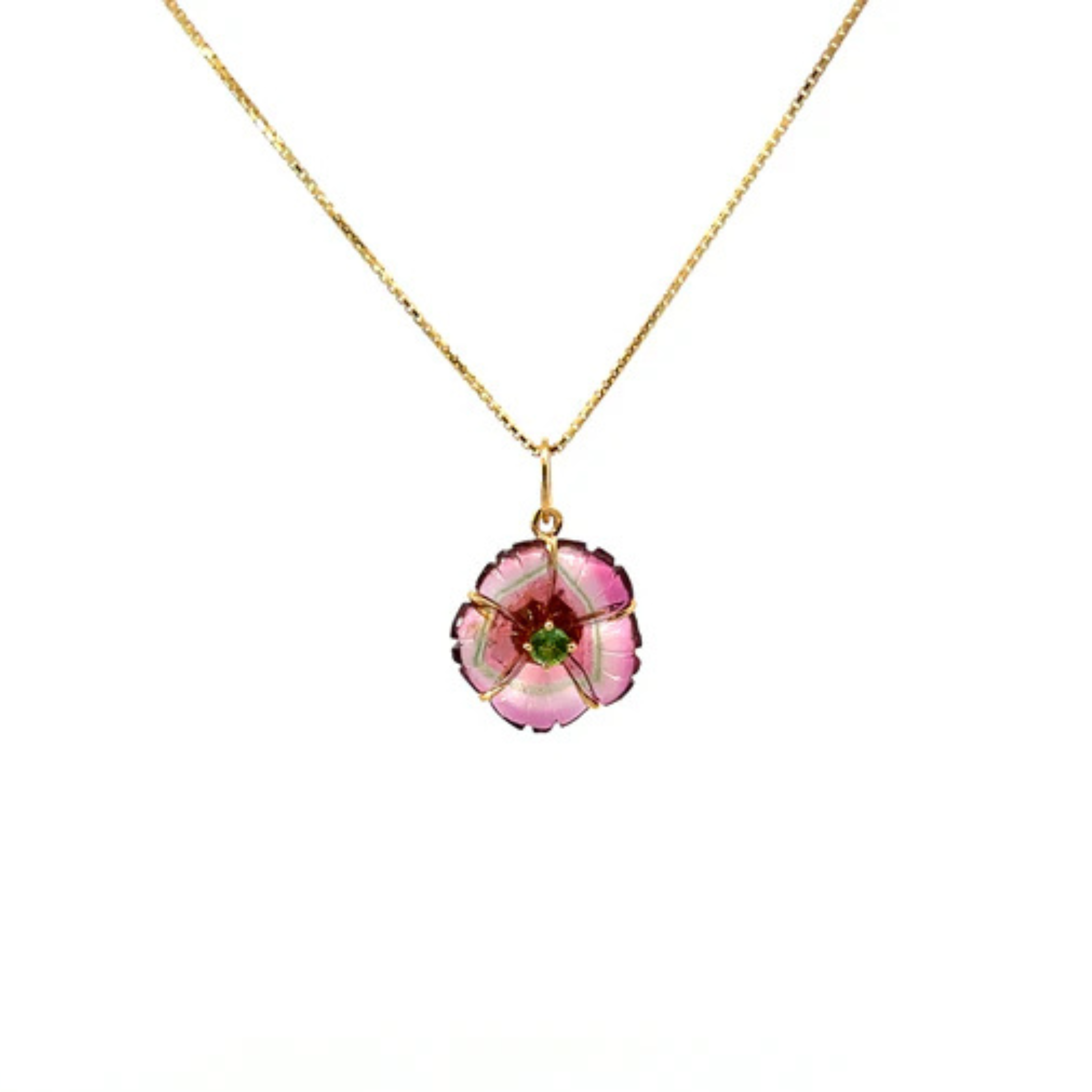 Gia Carved Tourmaline Flower Pendant