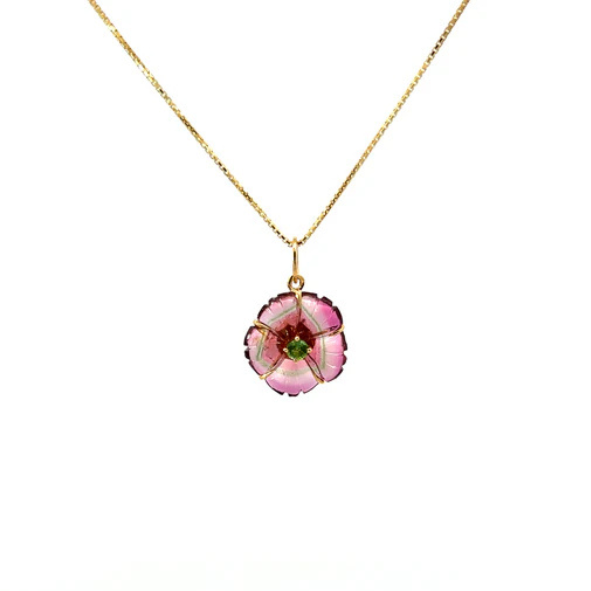 Gia Carved Tourmaline Flower Pendant