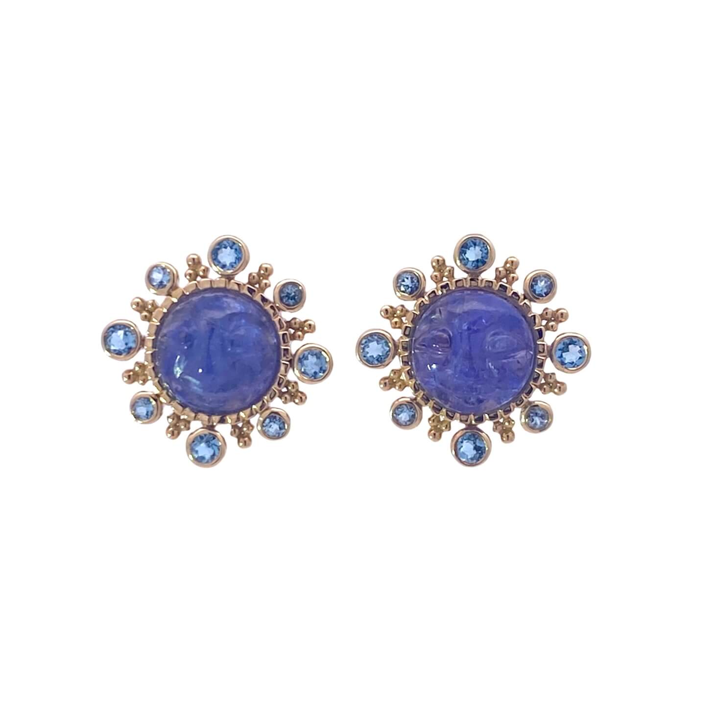 Tanzanite and Aquamarine Flora Moon Earrings