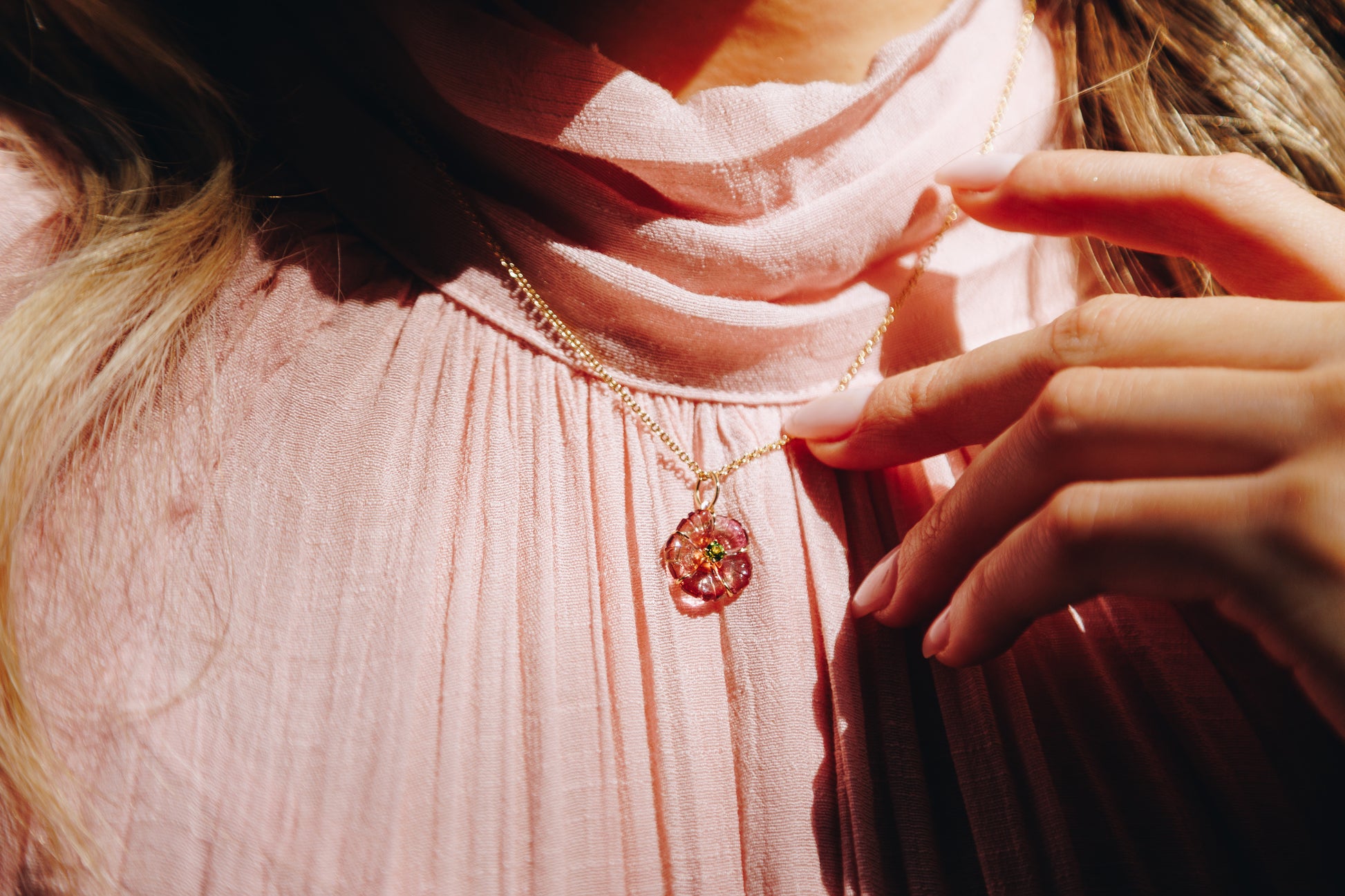 Gia Carved Tourmaline Flower Pendant