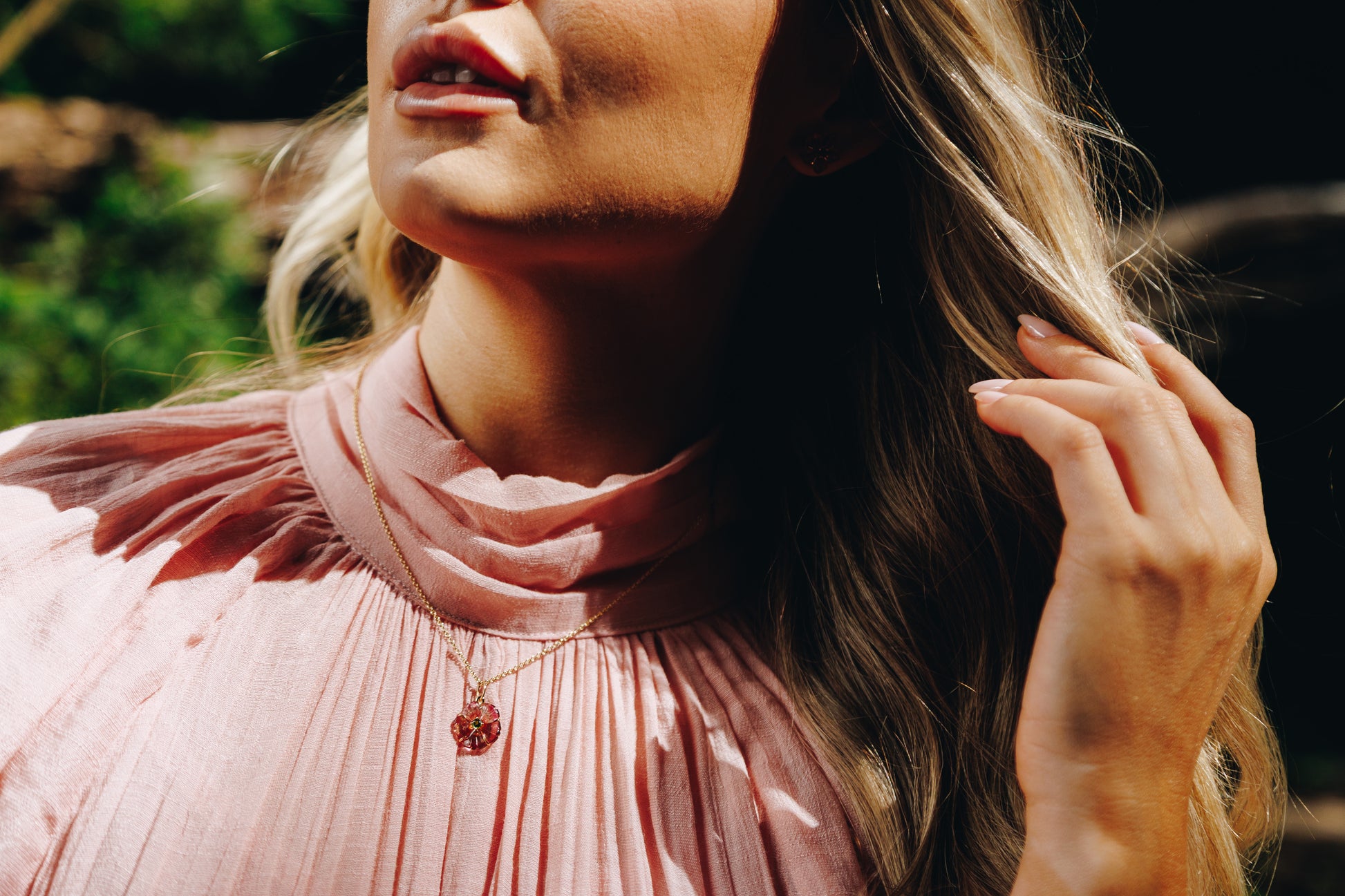 Gia Carved Tourmaline Flower Pendant