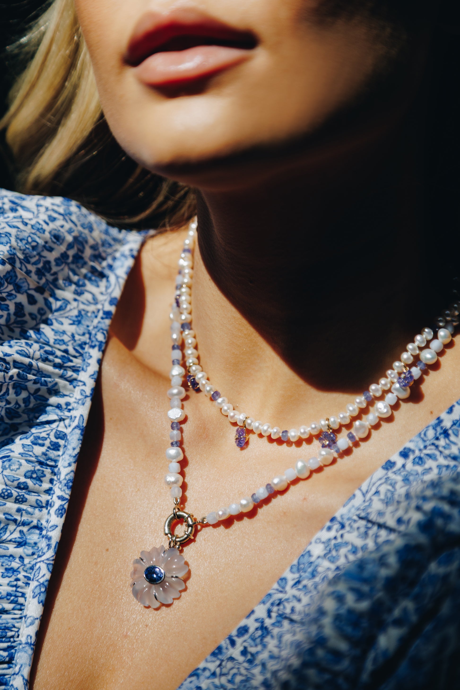 Calista Pearl and Gem Necklace