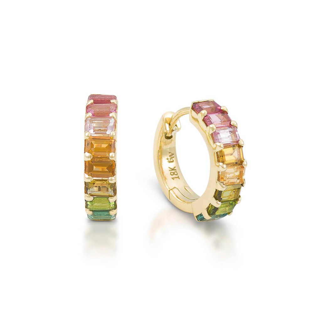 Rainbow Baguette Huggies - Taz Watson Fine Jewellery